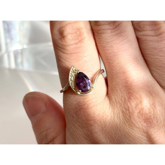 Amethyst Teardrop Vermeil 925 Sterling Silver Vintage Ring - sz 9.25 - Picture 7 of 9